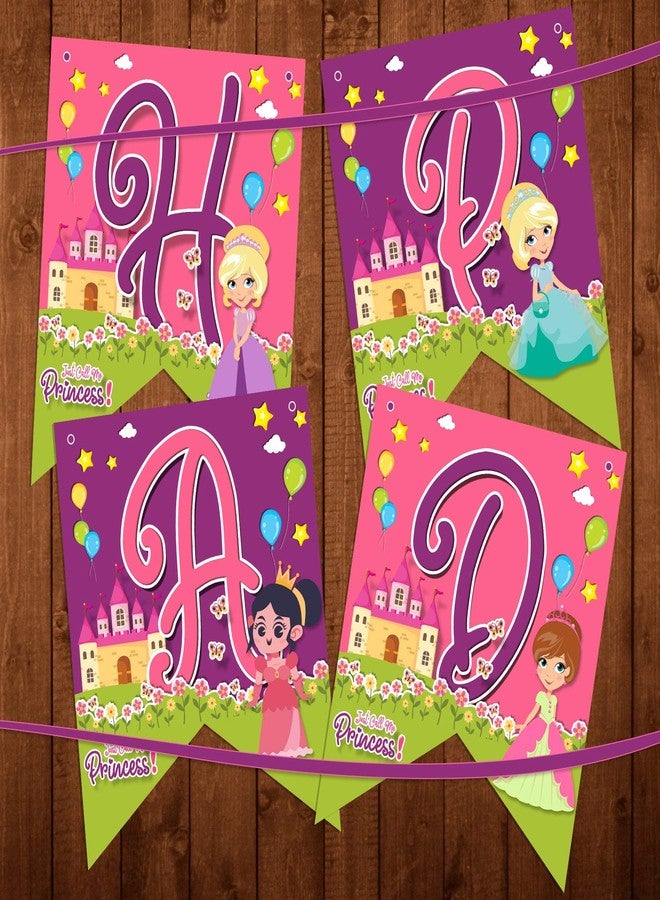 Klassik Princess Theme Happy Birthday Banner with Ribbon|Made in India|Decorate Your Birthday Party - Image 1